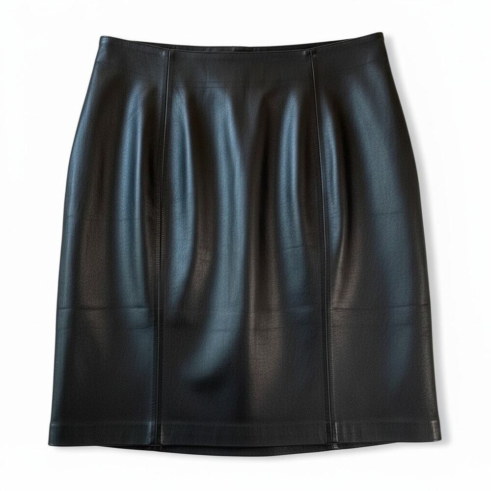 Vintage Jaclyn Smith 100% Leather Pencil Straight Skirt Black 10 Career Career